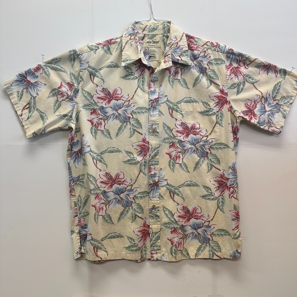 Cooke Street Honolulu Hawaiian Aloha Shirt L Cotton  Tropical Cream Vtg 90s-Y2K - Picture 4 of 7